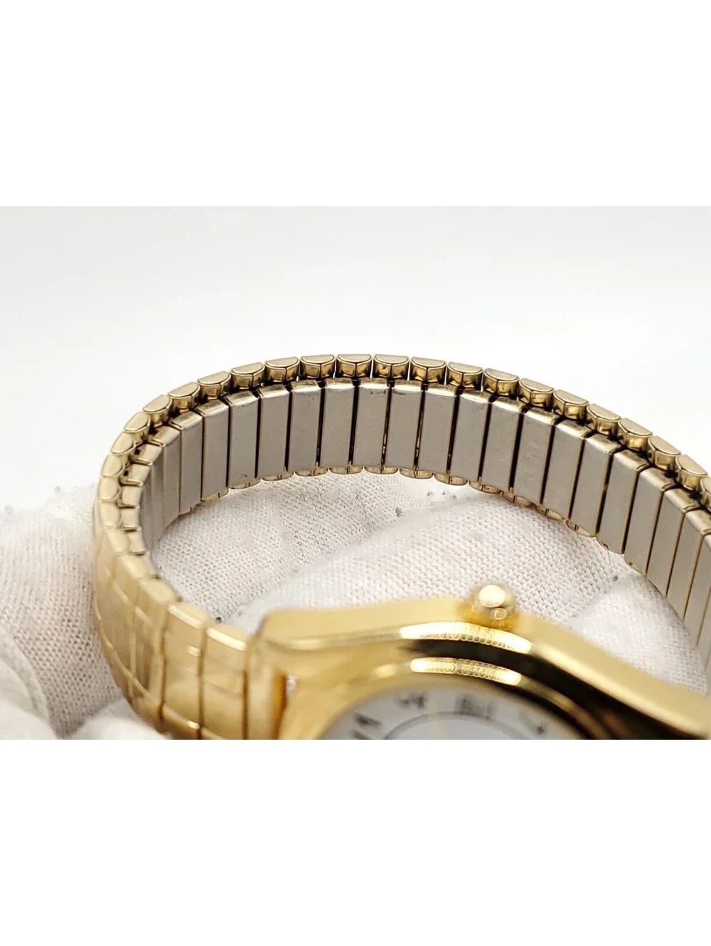 Acqua By Timex Gld Tone Expandable Band White Date Dial Women Watch New Battery